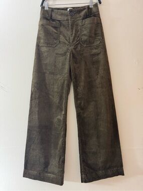 Maeve Olive Green Wide-Leg Corduroy Pants